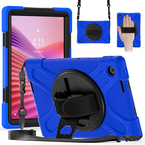 Schutzhülle für Lenovo Tab 25,7 cm (10,1 Zoll) 2025 TB-311FU/TB-311XU, langlebiges, stoßfestes, hartes Polycarbonat, um 360 Grad drehbarer Ständer und Schultergurt, Silikon-Schutzhülle für Familie von BastralBloom