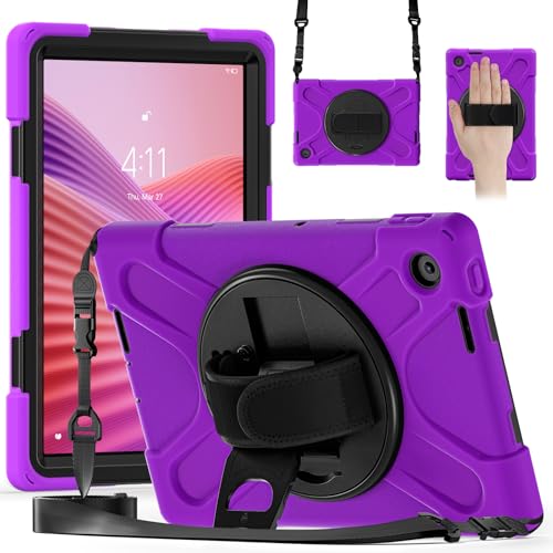 Schutzhülle für Lenovo Tab 25,7 cm (10,1 Zoll) 2025 TB-311FU/TB-311XU, langlebiges, stoßfestes, hartes Polycarbonat, um 360 Grad drehbarer Ständer und Schultergurt, Silikon-Schutzhülle für Familie von BastralBloom
