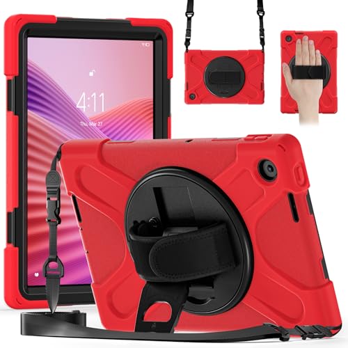 Schutzhülle für Lenovo Tab 25,7 cm (10,1 Zoll) 2025 TB-311FU/TB-311XU, langlebiges, stoßfestes, hartes Polycarbonat, um 360 Grad drehbarer Ständer und Schultergurt, Silikon-Schutzhülle für Familie von BastralBloom