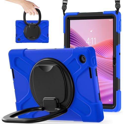 Schutzhülle für Lenovo Tab 25,7 cm (10,1 Zoll) 2025 TB-311FU/TB-311XU, sturzsicher, stoßfest, harter PC, um 360 Grad drehbarer Ständer und Schultergurt, Silikon-Schutzhülle für Familie/Kind (blau) von BastralBloom