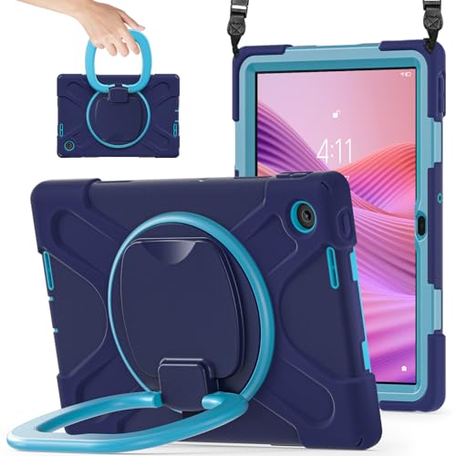 Schutzhülle für Lenovo Tab 25,7 cm (10,1 Zoll) 2025 TB-311FU/TB-311XU, sturzsicher, stoßfest, harter PC, um 360 Grad drehbarer Ständer und Schultergurt, Silikon-Schutzhülle für Familie/Kind von BastralBloom