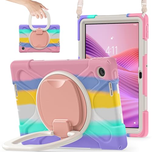 Schutzhülle für Lenovo Tab 25,7 cm (10,1 Zoll) 2025 TB-311FU/TB-311XU, sturzsicher, stoßfest, hartes Polycarbonat, um 360 Grad drehbarer Ständer und Schultergurt, Silikon-Schutzhülle für Familie/Kind von BastralBloom