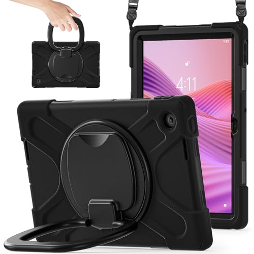 Schutzhülle für Lenovo Tab 25,7 cm (10,1 Zoll) 2025 TB-311FU/TB-311XU, sturzsicher, stoßfest, hartes Polycarbonat, um 360 Grad drehbarer Ständer und Schultergurt, Silikon-Schutzhülle für Familie/Kind von BastralBloom