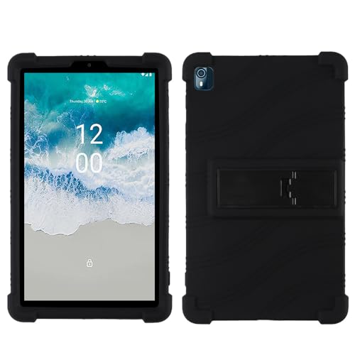 Schutzhülle für Nokia T10 20,3 cm (8 Zoll) 2022, kinderfreundlich, weiches Silikon, verstellbarer Ständer, Abdeckung für Nokia T10 8 Zoll 2022, Schwarz von BastralBloom