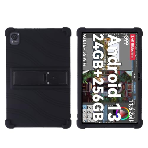 Silikon-Schutzhülle für Blackview Mega 1, 11,5 Zoll (29,2 cm), kinderfreundlich, weiches Silikon, verstellbarer Ständer, Abdeckung für Blackview Mega 1, 11,5 Zoll (29,2 cm) PC-Ständer (schwarz) von BastralBloom