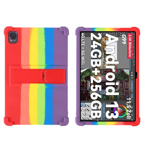 Silikon-Schutzhülle für Blackview Mega 1, 11,5 Zoll (29,2 cm), kinderfreundlich, weiches Silikon, verstellbarer Ständer, Abdeckung für Blackview Mega 1, 11,5 Zoll (29,2 cm) PC-Ständer (Regenbogen) von BastralBloom