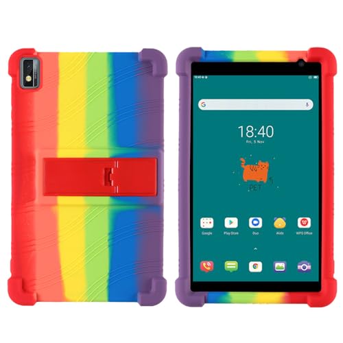 Silikon-Schutzhülle für Blackview Tab 6, 8 Zoll (20,3 cm), kinderfreundlich, weiches Silikon, verstellbarer Ständer, Abdeckung für Blackview Tab 6, 8 Zoll (20,3 cm) PC-Ständer (Regenbogen) von BastralBloom
