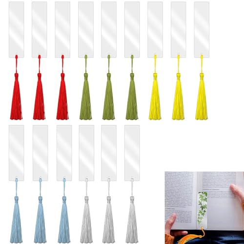 Batheidon 12 Stück Acryl Lesezeichen Rohlinge, Blanko Bookmark, Lesezeichen Kinder, Inklusive 12 Bunte Quasten (Zufällige Farben), für DIY, Geschenkanhänger und Kreativprojekte von Batheidon