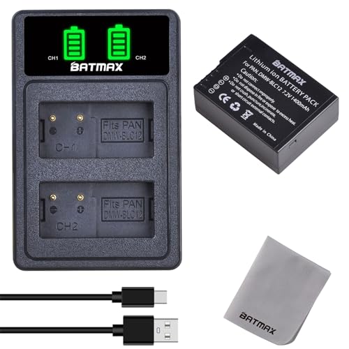 Batmax DMW-BLC12 DMW-BLC12E Akku- und LCD-Schnellladegerät mit USB Typ C Anschluss Kompatibel mit Panasonic Lumix DMC-FZ1000 DMC-GH2 FZ200 FZ300 DMC-G85 G5 G6 G7 GX8 G85 von Batmax