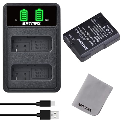 Batmax EN-EL14 EN-EL14A Akku und Ladegerät mit Typ-C-Anschluss Kompatibel mit Nikon Coolpix P7000, Coolpix P7100, Coolpix P7700, Df, D5100, D5200, D5300, D3100 D3200 D3300 D3400 D3500 Batmax EN-EL14 EN-EL14A Akku und Ladegerät mit Typ-C-Anschluss Kompatibel mit Nikon Coolpix P7000, Coolpix P7100, Coolpix P7700, Df, D5100, D5200, D5300, D3100 D3200 D3300 D3400 D3500 von Batmax