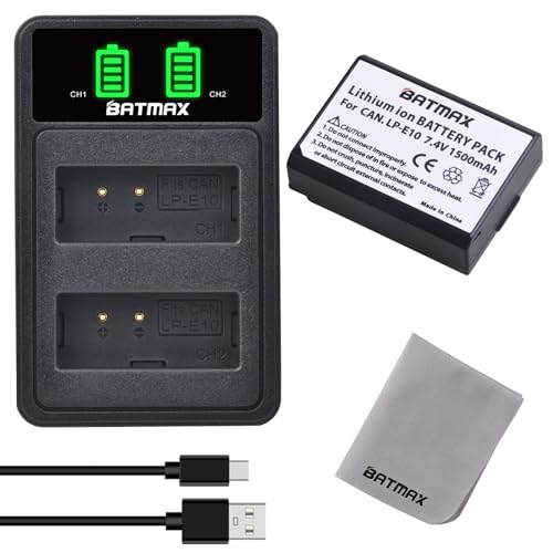 Batmax LP-E10 Akku and Dual Charger with Type C Port Compatible with Canon Kiss X50 X70 X80 X90, EOS 1100D 1200D 1300D 1500D 2000D 3000D 4000D,EOS Rebel T3 T5 T6 T7 T100 DSLR digital Camera Batmax LP-E10 Akku and Dual Charger with Type C Port Compatible with Canon Kiss X50 X70 X80 X90, EOS 1100D 1200D 1300D 1500D 2000D 3000D 4000D,EOS Rebel T3 T5 T6 T7 T100 DSLR digital Camera von Batmax