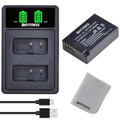 Batmax LP-E17 Akku und Ladegerät mit USB-Anschluss für Canon Rebel SL2,T6i,T6s,EOS M3,M5,M6,EOS 750D,EOS 200D,EOS R10,EOS 760D,EOS 8000D,EOS Kiss X8i Batmax LP-E17 Akku und Ladegerät mit USB-Anschluss für Canon Rebel SL2,T6i,T6s,EOS M3,M5,M6,EOS 750D,EOS 200D,EOS R10,EOS 760D,EOS 8000D,EOS Kiss X8i von Batmax
