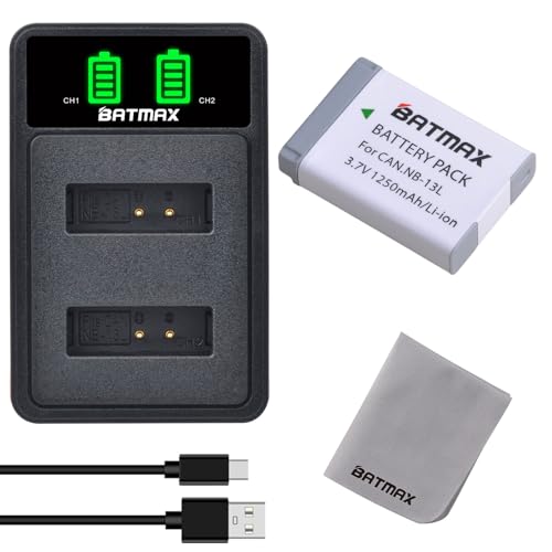 Batmax NB-13L Akku und Ladegerät mit Typ-C-Anschluss für Canon PowerShot G5X, G5X Mark II, G7X, G7X Mark II, G7 X Mark III, SX720 HS, SX730 HS, SX740 HS, SX620 HS, G1X Mark III, G9X, G9X Mark II Batmax NB-13L Akku und Ladegerät mit Typ-C-Anschluss für Canon PowerShot G5X, G5X Mark II, G7X, G7X Mark II, G7 X Mark III, SX720 HS, SX730 HS, SX740 HS, SX620 HS, G1X Mark III, G9X, G9X Mark II von Batmax
