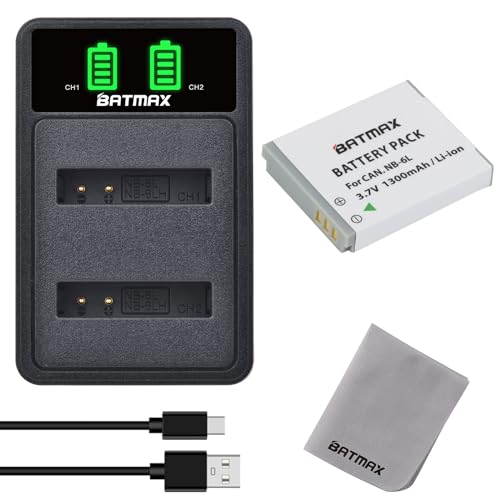 Batmax NB-6L Akku und Ladegerät mit Typ C Anschluss Kompatibel mit Canon SX240 HS SX260 HS SX270 HS SX275 HS SX280 HS SX500 ist SX510 HS SX610 HS SX710 HS 105 ist 200 ist 210 ist 300 HS von Batmax