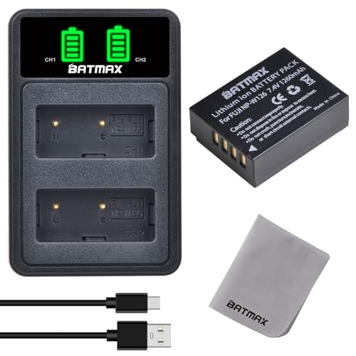 Batmax NP-W126 NP-W126S Ersatz-Akku und Dual-Ladegerät mit Typ-C-Anschluss, kompatibel mit Fuji X-A1, X-E1, X-E2, X-M1, X-Pro1, HS30EXR, HS33EXR, HS50EXR, Fujifilm X100F X100V X-A20 X-T1 X-T2 X-T3 Batmax NP-W126 NP-W126S Ersatz-Akku und Dual-Ladegerät mit Typ-C-Anschluss, kompatibel mit Fuji X-A1, X-E1, X-E2, X-M1, X-Pro1, HS30EXR, HS33EXR, HS50EXR, Fujifilm X100F X100V X-A20 X-T1 X-T2 X-T3 von Batmax