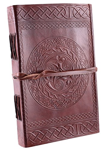 Notizbuch mit keltischem Motiv, Braun, ca. 21 x 14 cm - echtes Leder - Tagebuch - Lederbuch, handgeschöpftes Papier ca. 240 Seiten von Battle-Merchant