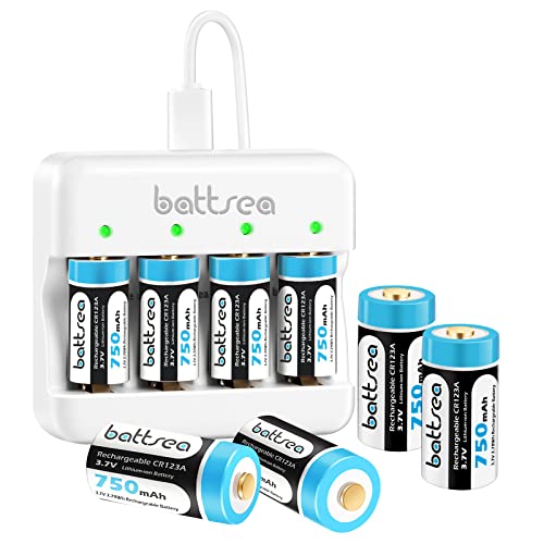 Battsea 123A Rechargeable Lithium Battery 8 Pack 750mAh with Fast Charger for Arlo Camera VMC3030 VMK3200 VMS3230 VMS3330 VMS3430 VMS3530 Flashlights Microphone Smoke Detector von Battsea