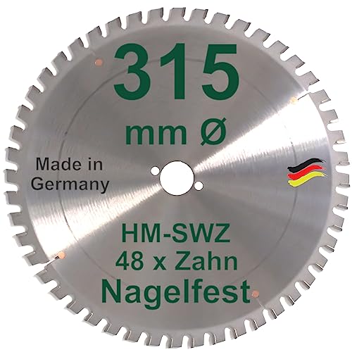 HM Kreissägeblatt 315 x 30 Z= 48 SWZ SUPER nagelfest Sägeblatt 315mm für Bauholz Brennholz Hartholz Schalholz Faserplatten Leimholz Wippsäge Kreissäge Gehrungssäge Handkreissäge Kappsäge Brennholzsäge von BauSupermarkt24