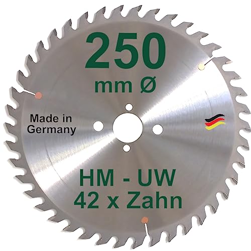 HM Sägeblatt 250 x 30 mm Zähne 42 UW Kreissägeblatt Handkreissäge 250mm Ersatzsägeblatt für AEG Atlas Copco De Walt Elektra Elu Emco Festo Flott Haffner Kity Kress Mafell Scheppach Schleicher Striebig von BauSupermarkt24