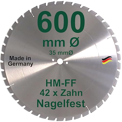 HM Sägeblatt 600 x 35 mm NAGELFEST FF Hartmetall FSP Kreissägeblatt 600mm für Bauholz Brennholz Schalholz Leimholz zum Sägen mit Wippsäge Tischkreissäge Kreissäge Kappsäge Brennholzsäge Tischsäge von BauSupermarkt24