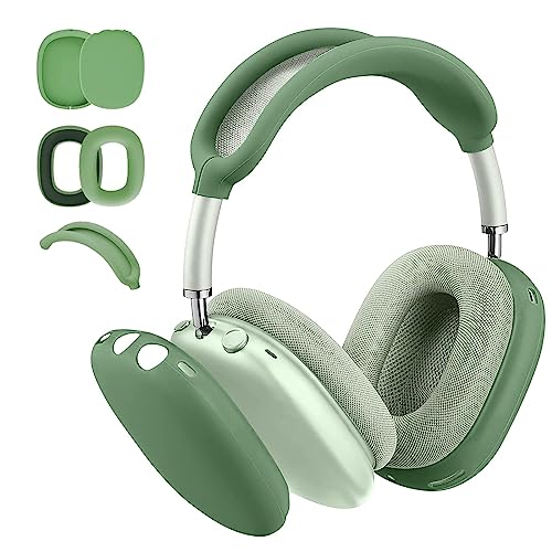 3-in-1-Silikonhülle, kompatibel mit Apple Airpods Max Kopfhörern (2024/2020), kratzfeste Ohrpolster-Hülle, Ohrmuscheln und Kopfbandabdeckung, kompatibel mit Apple Airpod Max (grün) von Bavane