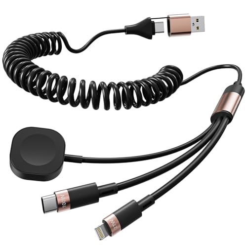100W Einziehbar Ladekabel für Apple Watch - Spiralkabel Einziehbares Ladekabel 3 in 1 USB-C Lightning Apple Watch Kabel, 1,2M von Bawanfa Plus