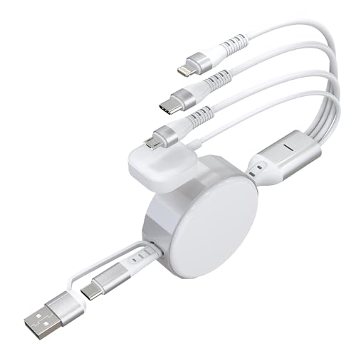4 in 2 Multi Ladekabel einziehbar für Apple Watch Ladegerät - 100W USB A/USB C einziehbar Multi Ladekabel mit Lightning/Typ C/Micro/iWatch Kabel für alle iPhone iPad MacBook iWatch, 4Ft von Bawanfa Plus