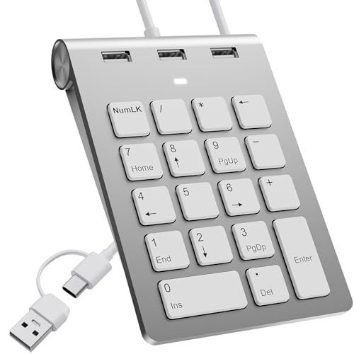 Bawanfa Plus USB C/USB A Numeric Keypad Wired, Ziffernblock Ergonomischer Mini Nummernblock mit 3 USB 2.0 Ports, 18 Tasten Numpad, Office Rechen Nummernblöcke für Laptop, Desktop, Notebook, PC Bawanfa Plus USB C/USB A Numeric Keypad Wired, Ziffernblock Ergonomischer Mini Nummernblock mit 3 USB 2.0 Ports, 18 Tasten Numpad, Office Rechen Nummernblöcke für Laptop, Desktop, Notebook, PC von Bawanfa Plus