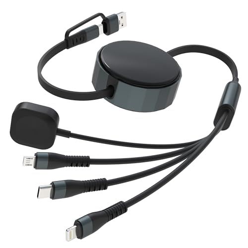 Einziehbares Multi Ladekabel für Apple Watch - 100W 4 in 1 Universal Ladekabel Einziehbar mit Apple Watch Ladegerät, USB-C, Lightning & Micro-USB für iWatch/iPhone 16/15/14/13/12/Android/iPad/Tablette Einziehbares Multi Ladekabel für Apple Watch - 100W 4 in 1 Universal Ladekabel Einziehbar mit Apple Watch Ladegerät, USB-C, Lightning & Micro-USB für iWatch/iPhone 16/15/14/13/12/Android/iPad/Tablette von Bawanfa Plus