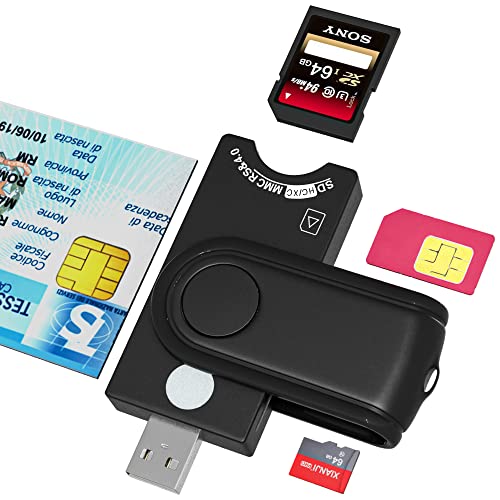 4-in-1 SIM Kartenleser, SmartCard Reader, SDHC/SDXC/SD/Micro SD Kartenleser,Chipkartenlesegerät für DOD Military USB Common Access CAC/SIM/ID/Bank,für Windows/Vista von Bawanfa Pro