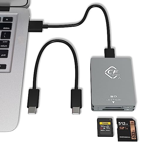 CFexpress Typ A Kartenleser,USB 3.2 Gen 2 10Gbit/s,Kartenlesegerät für SD/CFexpress-Karten Typ A,Tragbarer Aluminium mit Zwei Steckplätzen CFexpress Reader, Unterstützt Windows/Android/Mac OS/Linux von Bawanfa Pro