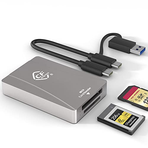 CFexpress Typ B Kartenleser SD Kartenleser, USB 3.2 Gen 2 10 Gbit/s, tragbarer Aluminium CFexpress Kartenadapter mit Zwei Steckplätzen, unterstützt Windows/Android/Mac OS/Linux mit Multi Kabel von Bawanfa Pro