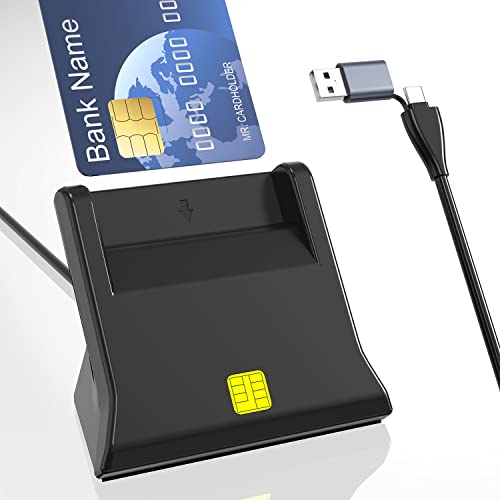 Chipkartenlesegerät SIM Kartenleser, SmartCard Reader USB C/A-Anschluss 2-IN-1, Kontakt Smart Card Reader für OnlineBanking/sicherer Zugang zu Netzwerken und PCs/Sozialversicherungs,Kompatibel Windows von Bawanfa Pro