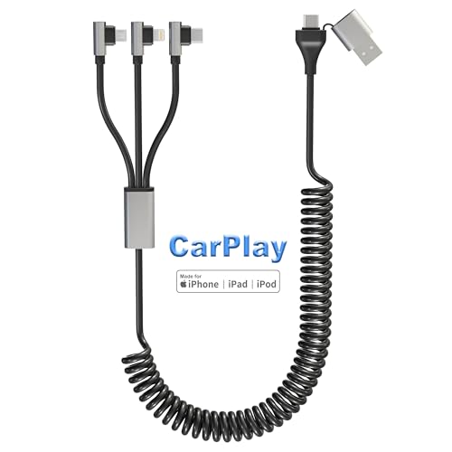 90 Grad Spiralkabel USB C auf Lightning Apple Carplay Kabel & MFi Zertifiziert, USB A/C auf Lightning Kabel Kurz mit Datenübertragung, Multi USB Kabel (Typ C nicht für iPad & iPhone 15 Carplay) von Bawanfa