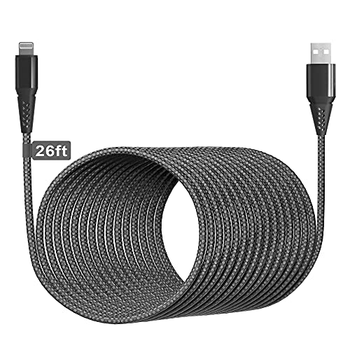 Langes iPhone Ladekabel 26FT/8M [Apple MFi-zertifiziert] Extra langes iPhone Kabel Schnelles Apple-Ladekabel Nylon geflochtenes 2.4A USB-Lightening-Kabel für iPhone 13 12 11 X 8 7 6s von Bawanfa