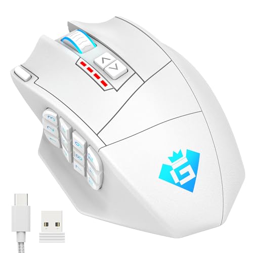 Mmo Maus Wireless 2,4G/Wired 2 Verbindungsmodi, 16000DPI RGB MMO Gaming Maus mit Multi-Modi RGB Beleuchtung, Wireless Mmo Mouse mit 16 programmierbaren Tasten und professionellem optischen Sensor,Weiß von Bawanfa