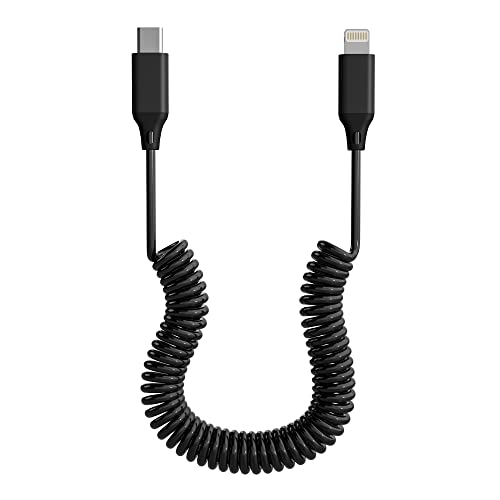 Spiralkabel USB C Auf Lightning Kabel, Apple Carplay & MFi Zertifiziert, Einziehbares USB C Lightning Kabel mit Datenübertragung, Kurzes iPhone Ladekabel für iPhone/Pad/Pod von Bawanfa