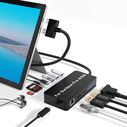 Surface Pro Docking Station für Surface Pro 6 / Pro 5 / Pro 4 USB-Hub-Dockingstation mit Gigabit-Ethernet, 4K-HDMI-VGA-DP-Display-Anschluss, 3xUSB 3.0, Audioausgang, USB C-Anschluss, SD/TF-Kartenleser von Bawanfa