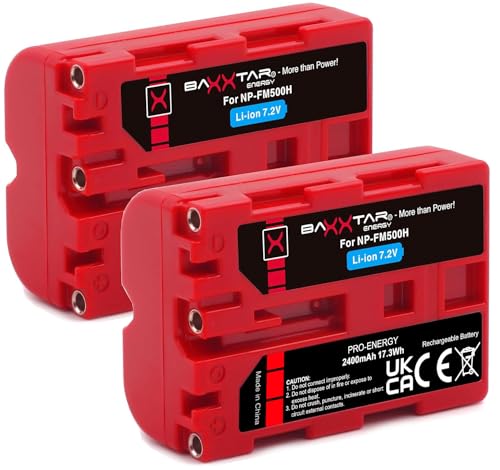Baxxtar 2X NP-FM500H Akku 2600mAh Ersatzakku kompatibel mit Sony Alpha DSLR-A100 A200 A300 A350 A450 A500 A550 A560 A580 A700 A850 A900 SLT-A57 A65 A77 A99 A57K A65V A99 II FM500H FM-500H von Baxxtar