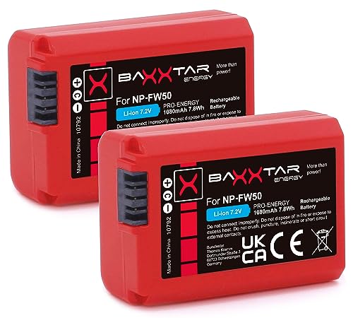 2X Baxxtar Pro Akku NP-FW50 (echte 1080mAh) mit Infochip - Intelligentes Akkusystem neueste Generation von Baxxtar