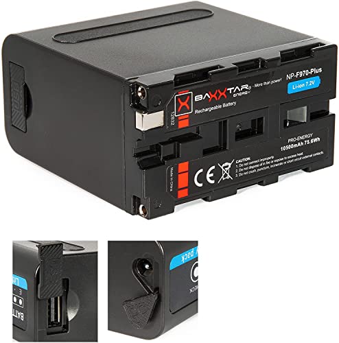 Baxxtar PRO NP-F970 Plus Akku (10500mAh) – LG Marken-Zellen, USB & DC Ausgang, Battery Check – Ersatz für Sony NP-F970, NP-F980, NP-F990, NP-F960 ... von Baxxtar