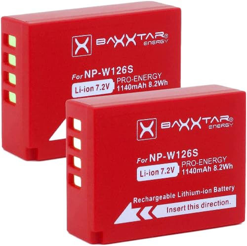 Baxxtar PRO Akku NP-W126s NP-W126 2X (echte 1140mAh) kompatibel mit Fujifilm X100F X100V X100VI X-A5 X-A7 X-E4 X-Pro2 X-S10 X-T3 X-T10 X-T20 X-T30 X-T100 X-T200 usw. von Baxxtar