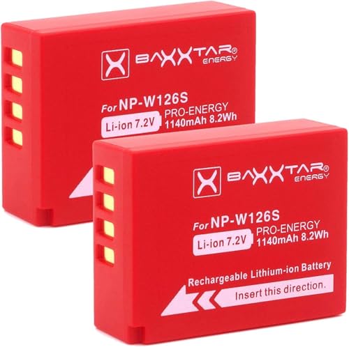 Baxxtar PRO Akku NP-W126s NP-W126 2X (echte 1140mAh) kompatibel mit Fuji Fujifilm FinePix X100F X100V X100VI X-A5 X-A7 X-A10 X-E3 X-H1 X-M5 X-Pro3 X-S10 X-T3 X-T10 X-T20 X-T30 X-T50 X-T100 X-T200 usw von Baxxtar