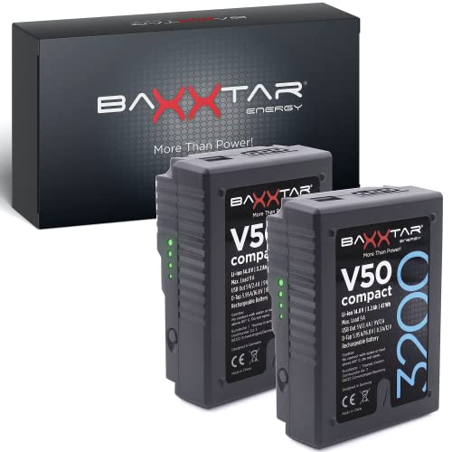 Baxxtar 2X V-Mount Akku V50 compact III (47Wh/322g) LG Cells Inside (echte 3200mAh) - mit D-Tap und Powerbank Funktion (USB) Abmessung 7,5 x 3,5 x 10,5 cm von Baxxtar