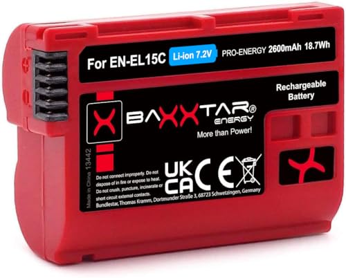 Baxxtar EN-EL15c 2400mAh Kamera-Akku (EN-EL15c EN-EL15b EN-EL15) kompatibel mit Nikon Z5 Z6 II Z7 II Z8 etc. (Nicht Zf) von Baxxtar