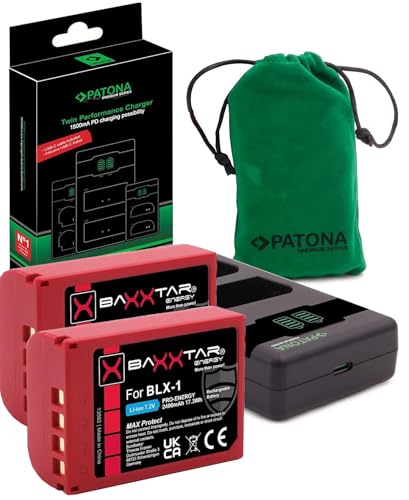 Baxxtar MaxProtect 2X BLX-1 Kamera Akku (2400mAh NTC Sensor & Schutzgehäuse) mit Ladegerät PD-Performance USB-C (1500mA) kompatibel mit Olympus OM-1 OM-3 OM1 OM3 BLX1 BL-X1 BL X1 BLX 1 von Baxxtar