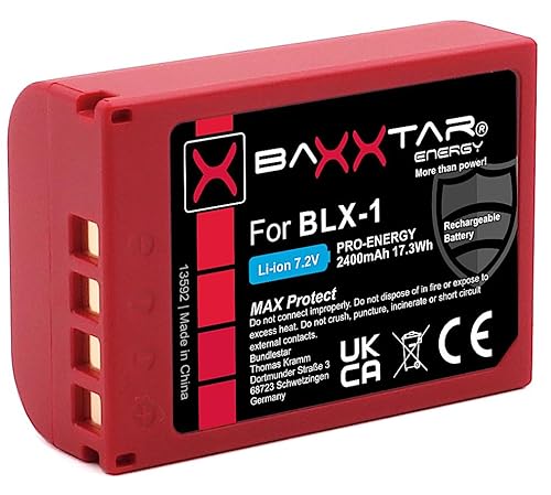 Baxxtar MaxProtect BLX-1 Akku (2400mAh) mit NTC-Sensor und V1 Gehäuse - für OM-1, OM-1 II, OM-3 von Baxxtar