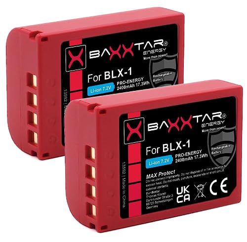 Baxxtar MaxProtect BLX-1 Akku (2X 2400mAh) mit NTC-Sensor und V1 Gehäuse - für OM1, OM-1 II, OM-3 von Baxxtar