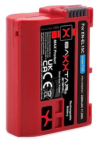 Baxxtar MaxProtect EN-EL15c Kamera Akku (2400mAh) mit aktivem NTC-Sensor und V1 Gehäuse - auch für Z5 Z6 II Z7 II Z8 (Nicht für Zf) von Baxxtar