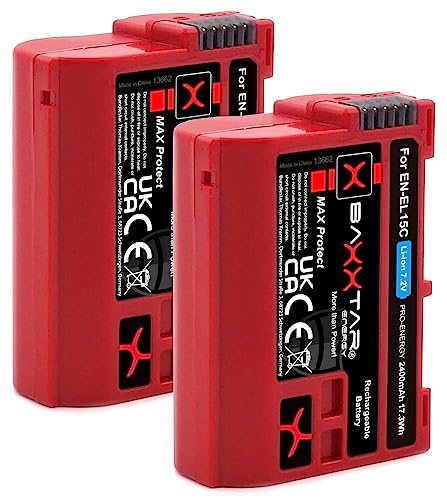 Baxxtar MaxProtect EN-EL15c Kamera Akku 2X (2400mAh) mit aktivem NTC Sensor und V1 Schutzgehäuse - auch für Z5 Z6 II Z7 II Z8 (Nicht für Zf!) von Baxxtar